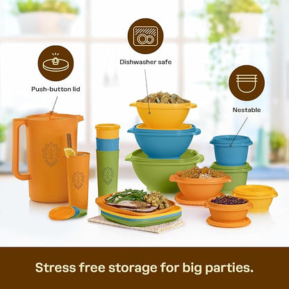 Tupperware Heritage Get it All Retro Collection, 30 Piece Food Storage Container Set in Retro Colors, Dishwasher Safe and BPA Free