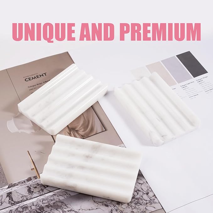 2 Pcs Marble Soap Holder, Soap Dish for Shower, Bathroom, Kitchen, Multi-Function Bar Soaps Holder, Soaps Saver with Water Ripple Design, Soap Tray(Namib Fantasy)