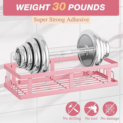 Youvip Shower Caddy Adhesive,No Drill Bathroom Organizer,Large Capacity Rustproof Shelves for Inside Shower,Bathroom Organizers and Storage,Pink