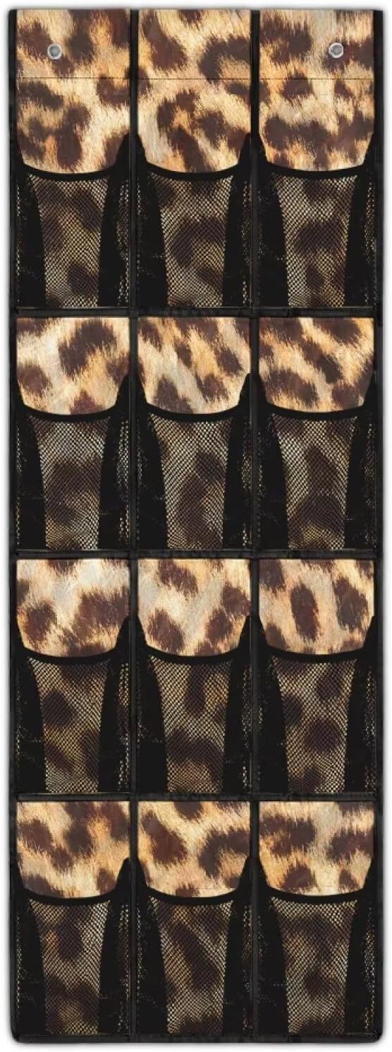 Over The Door Organizer Leopard Print Behind Door Shoe Organizer for BedRoom Space Saving Wall Hanging Storage for Living Room Easy to Install Shoe Holder Hanger