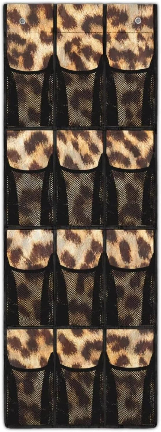 Over The Door Organizer Leopard Print Behind Door Shoe Organizer for BedRoom Space Saving Wall Hanging Storage for Living Room Easy to Install Shoe Holder Hanger