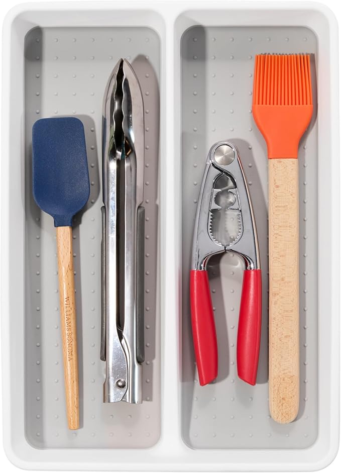 madesmart Small Utensil Tray, Multi Purpose Storage Organizer, Deep Storage for Ladles, Whisks & Serving Tools, Non Slip Lining, for Drawers & Home Organization, White