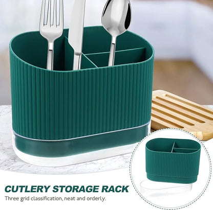 Silverware Organizer Plastic Utensil Holder Caddy with Drainage Chopstick Cage 3-Compartment Flatware Drainer Basket for Kitchen Sink and Countertop