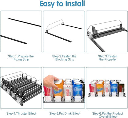 Drink Organizer for Fridge, 18.9x15.0x3.1in Soda Can Dispenser for Refrigerator, 6 Rows Adjustable Automatic Pusher Glide Drink Dispenser for Beer Beverages (Blue)