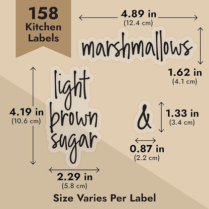 Talented Kitchen 158 Food Container Labels - Durable Waterproof Adhesive - Clear Script Sticker Design for Pantry & Fridge - Freezer Labels & Symbol Stickers - Clear & Black Laminated Paper
