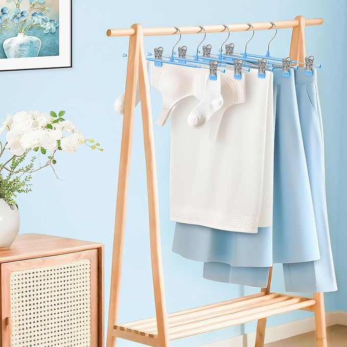 HUADYMEET 30 Pack 14Inch Pants Hangers with Clips,Metal Trouser Hanger for Jeans.Space Saving Skirt Hangers Heavy Duty Non-Slip Adjustable Clothes Shorts Hanger for Women,Men,Sky Blue