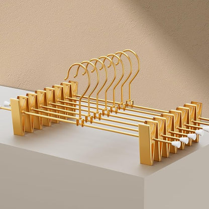 Gold Aluminum Pants Hangers,Hangers with 2-Adjustable Clip,Solid Skirt Hangers Space Saving Hanging Clothes Hangers Metal Rack for Trouser