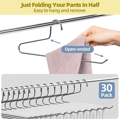 SPECILITE 30 Pack Open Ended Metal Pants Hangers for Jeans, Slacks, Leggings, Towel, Scarf, Heavy Duty & Space-Saving, Black