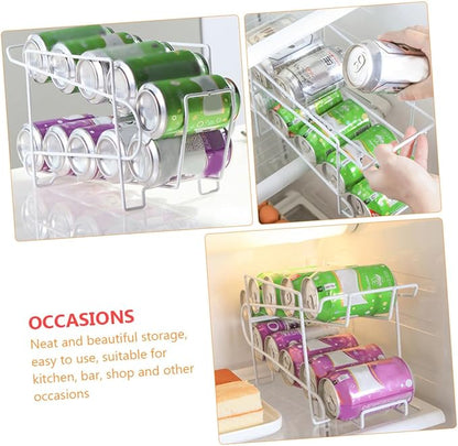 FRCOLOR Automatic Iron Can Storage Rack White Refrigerator Organizer for Soda and Beer Cans Self-covering Function, Space-saving Kitchen Beverage Dispenser for Home Use