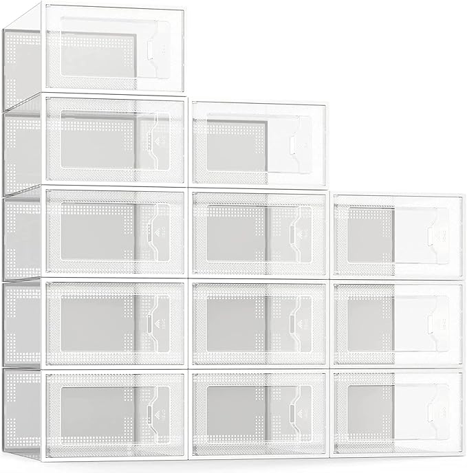 for X-Large Clear Shoe Storage Box, Stackable Organizer, Size 11, 12 Pack, BA, Shoe Storage, Stackable, Organizer, Size 11, Size 12 Pack