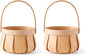 Vintiquewise Small Round Natural Woodchip Wooden Decorative Storage Basket with Handle (Pack of 2)