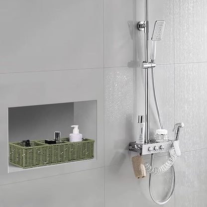 Toilet Paper Basket Decor: Sage Green Water-Resistant Organizer - 3-Section Basket Set | Modern Minimalist Storage 2-Pack