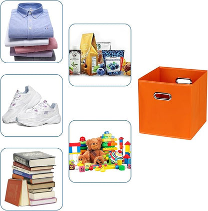 Black Fabric Cubby Storage Bins,13x13x13 Inches ,Cube Organizer Bin Foldable Storage Boxes with Dual Handles Fabric Organizer Box and collapsible Storage basket,Set of 6,Orange