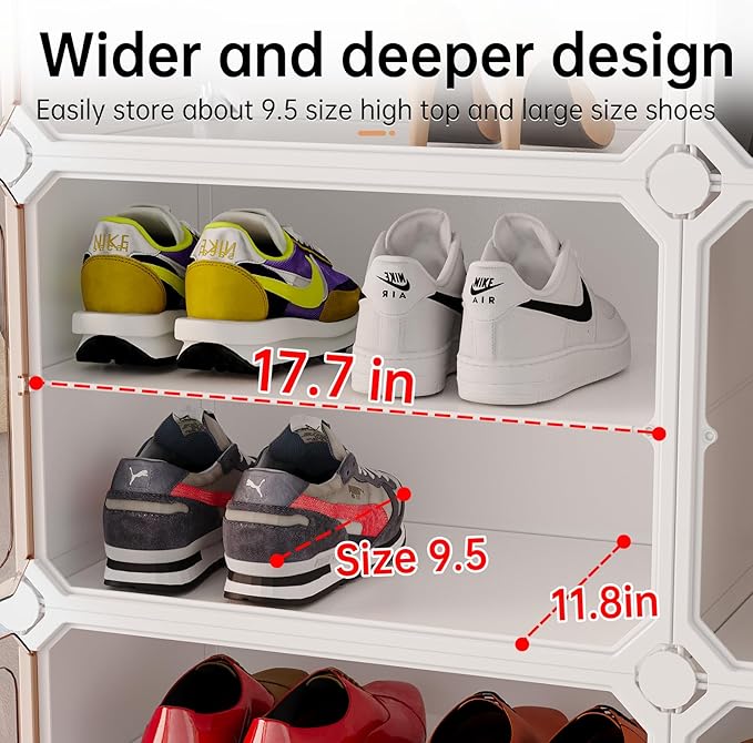 MAGINELS 6-Tier Shoe Rack,Expandable Plastic Shoe Cabinet. Shoe Storage with Door,Entryway, Closets, Hallway, and Bedroom.Accommodates Up to 24 Pairs of Shoes.Grey (6 Tier 24 Pairs（White）)