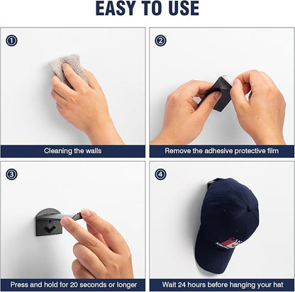 3.0 Inch Wall Hat Hooks (8 Pack) – Strong Adhesive Cowboy Hat Rack with Anti-Slip Teeth, Multi-Purpose Hook for Keys & Accessories, Minimalist Hat Organizer, Western Room Décor – Black