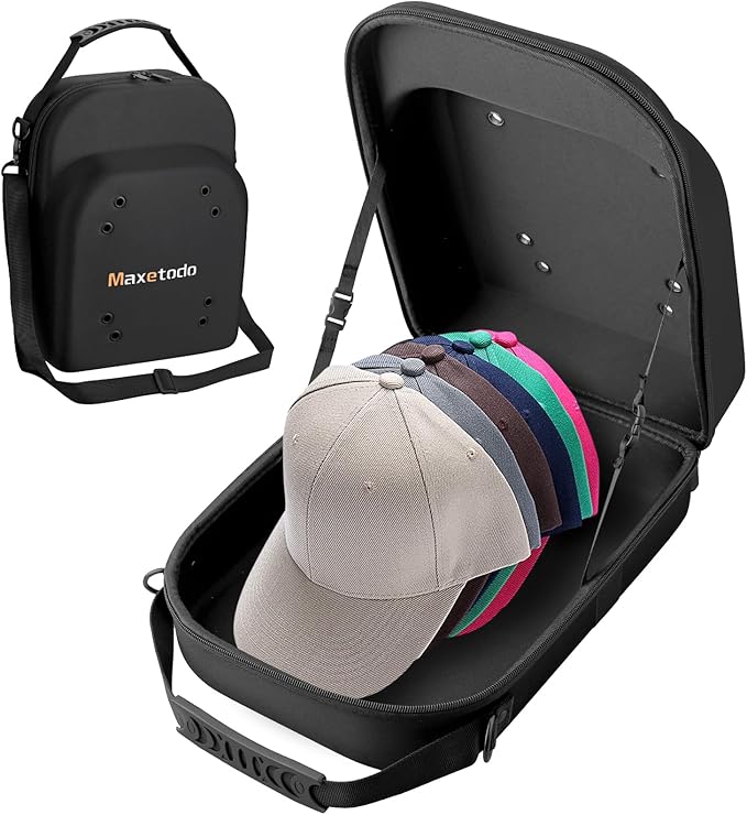 Hat Travel Storage Bag,EVA Waterproof Dustproof Crushproof Hat Box,Holds Up to 6 Baseball Caps,with Handle and Shoulder Strap,Ideal for Travel, Home Storage,and Daily Use Black