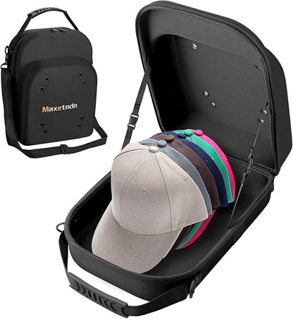Hat Travel Storage Bag,EVA Waterproof Dustproof Crushproof Hat Box,Holds Up to 6 Baseball Caps,with Handle and Shoulder Strap,Ideal for Travel, Home Storage,and Daily Use Black