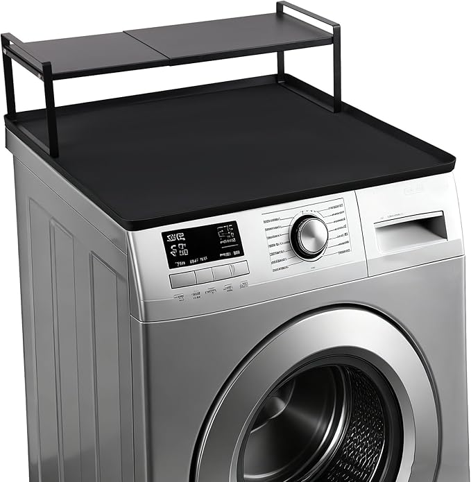 Washer and Dryer Countertop with Extendable Shelf and Silicone Mat, Washer Dryer Shelf with Mat, Universal Front Load Washer and Dryer Countertop Set for Laundry Room Organization (14-25 Inch)