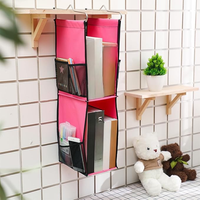 1 PC Hanging Locker 2 Layer Shelves Hanging Locker Organizer Accessories for Office School Gym Closet Home Supplies(Rose Red)