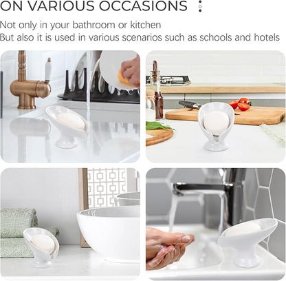 Small Soap Dish, Self Draining Bar Soap Holder for Bathroom Sink, Leaf Shaped Drainage Ceramic with Marble-Pattern Finish, Decorative Soap Dish, No Suction Cup, ANTIS'S HOME