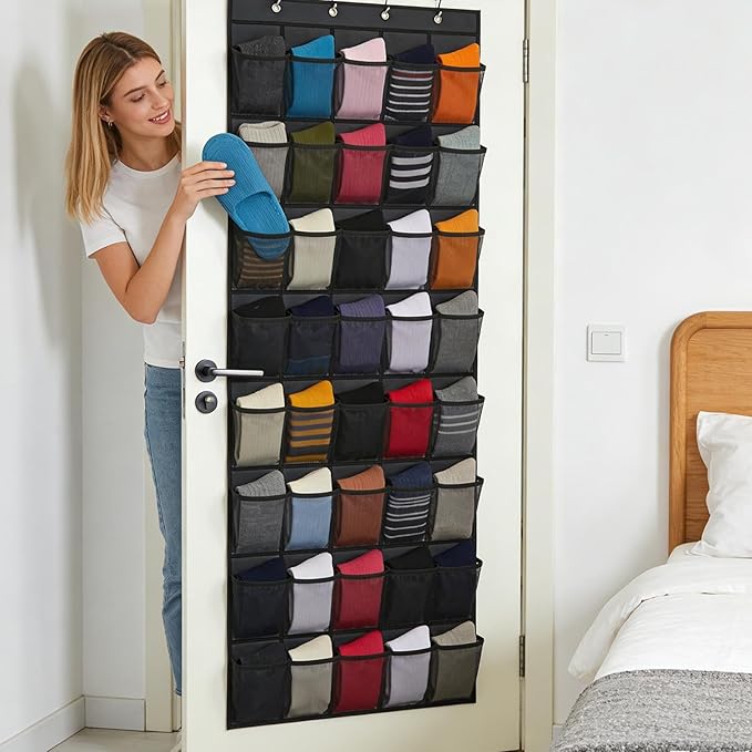Shoe Hanger for Door - 40-Pocket Mesh Foldable,Folding Shoe Organizer Door Hanger,for Bedroom Living Room Bathroom Entryway Sneaker Slippers Toiletries Bottles Crafts Toys