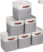 Fabric Storage Cubes 10.5”x10.5”x11” Cube Storage Bins for Closet Organizers and Storage Shelves Foldable Storage Bin with Handles, 6 Pack, Grey, PU Leather Handle