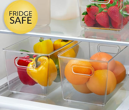 Set of 6 Clear Plastic Storage Bins With Handles, Containers To Organize Pantry, Fridge, Cabinet, Kitchen, Countertop, Closet, Cupboard, Home Organization and Storage