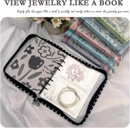 Jewelry Organizer Travel,Jewelry Storage Book with 45 Portable thick PVC pouches,Jewelry Organizer Zipper Bags for Necklaces Bracelet Rings and Earrings (front cover removable),Black