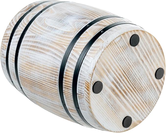 MyGift Wine Barrel Design Kitchen Utensil Holder Crock, Vintage White Washed Solid Wood Cooking Utensils Organizer