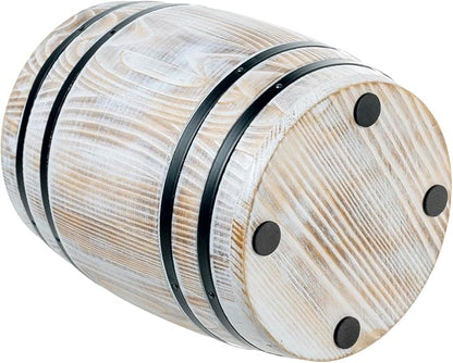 MyGift Wine Barrel Design Kitchen Utensil Holder Crock, Vintage White Washed Solid Wood Cooking Utensils Organizer