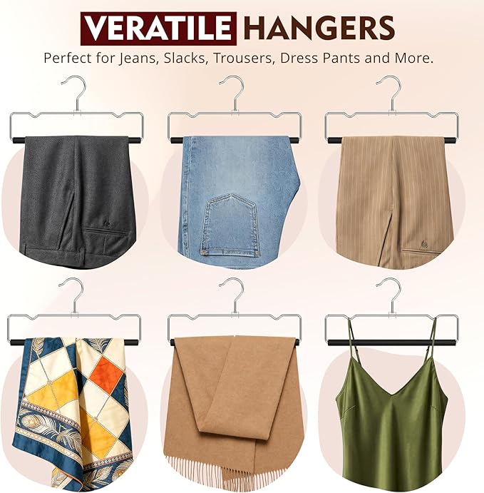 DOIOWN Pants Hangers Space Saving,10 Pack Non Slip Metal Pant Hangers with Foam Padding,Compact Closet Organizers and Storage Jean Hanger for Closet, Holding Pants, Jeans, Skirts,Scarves