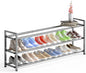 Bumusty 3-Tier Long Expandable Shoe Rack for Closet, 18"-44" Adjustable Shoe Rack for Entryway, 15-18 Pairs Large Shoe Organizer Shelf Storage, Sturdy Metal, Light Grey