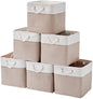 MidmmVick 12 x 12 Inch Cube Storage Bins, 6 Pack Large Collapsible Fabric Storage Bin with Ropes, Foldable Storage Cubes for Home, Office,Closet, Clothes, Toys Organizer (White & Beige)