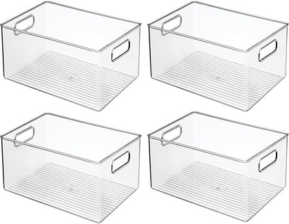 iDesign Pantry Organizer Bins with Handles - Storage Bins for Cabinets or Fridge - Set of 4 - Clear