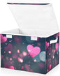 senya Valentines Baskets Collapsible Storage Bins with Lids, Love Hearts Romantic Storage Boxes Clothes Baskets for Organizing