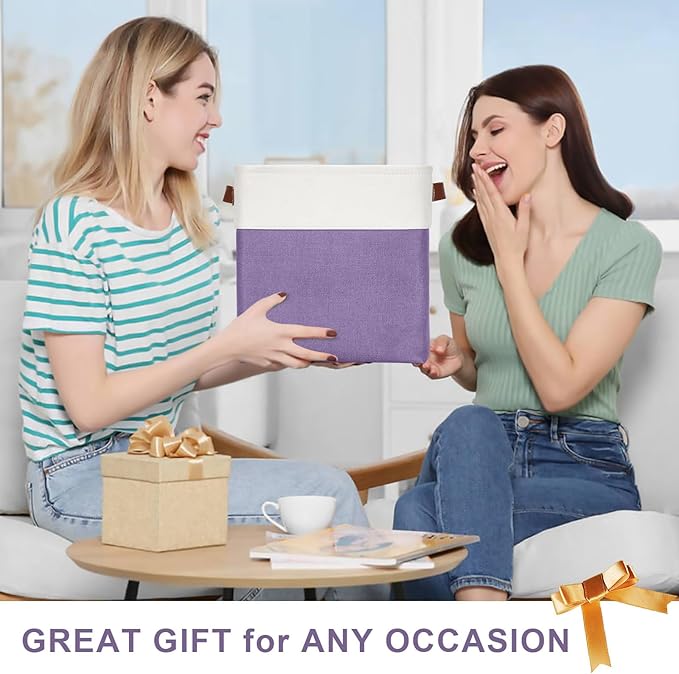 Bagnizer Collapsible Fabric Storage Cubes 11x11 Cube Storage Bins, 4 Pack Closet Baskets Box with Handles for Organizing, Shelf, Toys, Clothes, Home, Office, Nursery (Purple&White)