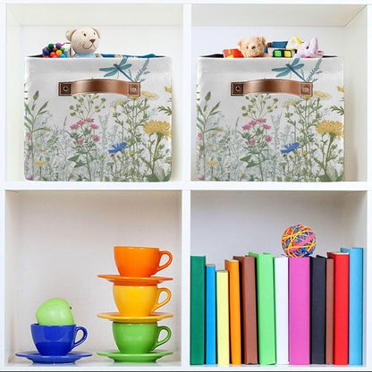 Colorful Herbs And Flowers Storage Baskets,Decorative Collapsible Rectangular Canvas Fabric Storage Bin for Home