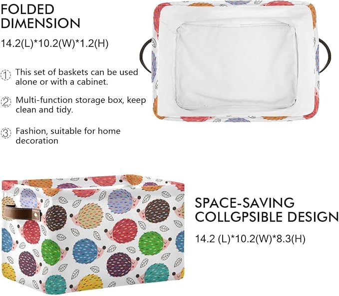 YETTASBIN Cute Hedgehog Storage Basket 1pc, Large Collapsible Toys Clothes Organizer, Durable Canvas Storage Bin with Handle for Shelves Closet Laundry Home Office Decor
