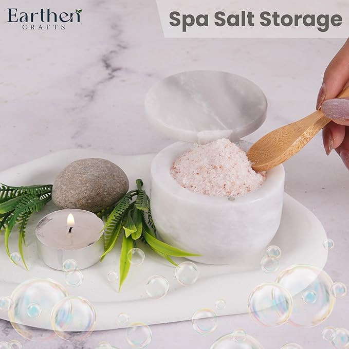 Marble Salt Cellar with Lid 3" Inch Salt Holder White Mini Salt Container with Magnetic Lock for Kitchen Counter, Salt & Spice Storage, Seasoning Jars for Table, 2.5 OZ Capacity