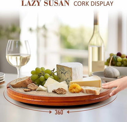 Maxdot Wine Cork Holder Decorative Wine Lover Creative Wedding Gifts for Couples Wooden Lazy Susan for Countertop with Glass Protective Cover Can Store 130 Corks Stoppers Display Bar Table Centerpiece