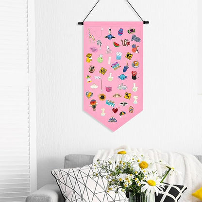 Winmany Wall Hanging Brooch Jewelry Storage Case Canvas Display Stand Enamel Pin Display Banner Holder Earrings Necklace Glitter Pin Collection Organizer (Pink)
