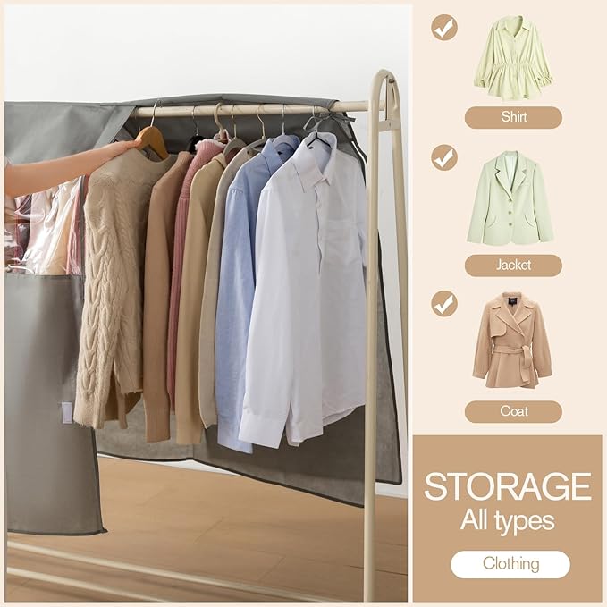 Non woven clothing cover with transparent window, suitable for hanging clothing storage protectors for dresses, tops, and outerwear (Ecru, 24inch*2Pack)