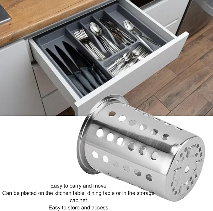 TOPINCN Stainless Steel Utensil Holder, Multifunctional Design Large Capacity Organizer for Knives, Forks, and Chopsticks, Convenient and Practical (With Holes)