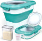 Komzon Rice Storage Container, Collapsible Airtight Food Storage Containers 6-20 Lbs, Rice Dispenser with Measuring Cup and Small Bin for Flour Cereal Pasta Grain, Cat Pet Dog Bird Food Container
