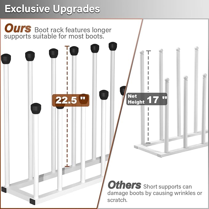 Free Standing Shoe Racks, Tall Black Metal Boot Rack Organizer for 6 Pairs, Knee-High Boot Storage Shelf for Closet, Bedroom, Entryway, Hallway, White