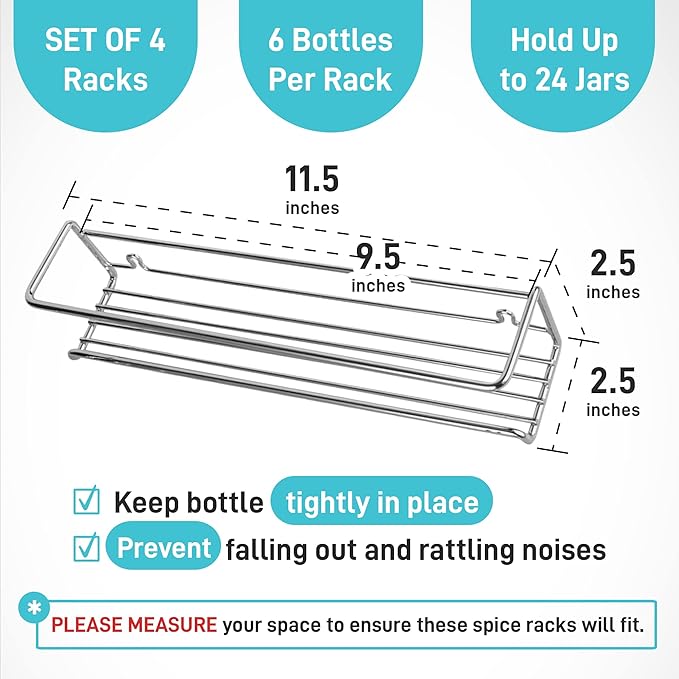 Ultimate Hostess Spice Rack Wall Mounted 4 Tier – Space-Saving Kitchen Spice Organizer for Seasonings – Screw or Adhesive Hanging – Wall Mount Hanging Spice Rack for Wall, Cabinet, Pantry Door