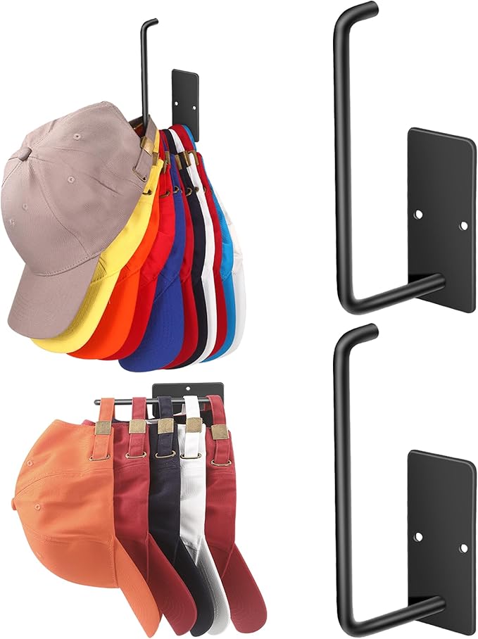 Hat Racks for Baseball Caps 2 Pack, Stainless Steel Adhesive Hat Hanger Hooks Holder for Wall, Multi-Purpose Strong Hook Organizer Can Hold More Than 20 Hats for Door/Closet