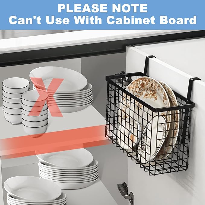 2 Pack Cabinet Door Organizer with Towel Bar, Over The Cabinet Door Storage with Towel Holder for Kitchen Cutting Board,Black