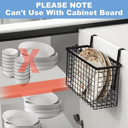 2 Pack Cabinet Door Organizer with Towel Bar, Over The Cabinet Door Storage with Towel Holder for Kitchen Cutting Board,Black