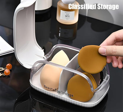 Beauty Blender Holder, Makeup Sponge Holder with Lid, Makeup Sponge Case for Countertop (Clear Lid)